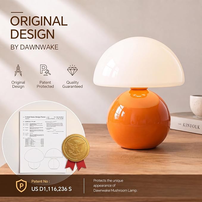 Mushroom Lamp Table Lamp for Bedroom,Desk Bedside Small Lamps for Living Room Night Stands,Mushroom Decor Cute Mini Modern Mid Century Lamps,Unique Aesthetic Home Living Room Decor(Orange)