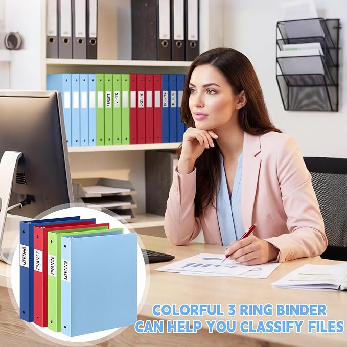 Henoyso 1 Inch 3 Ring Colored Binders Soft Flexible, 8.5'' x 11'' Plastic Floppy Binders Bendable with 2 Pockets, Colorful Binder Bulk for School Office Business ，12 Pack (Assorted Fresh Color)