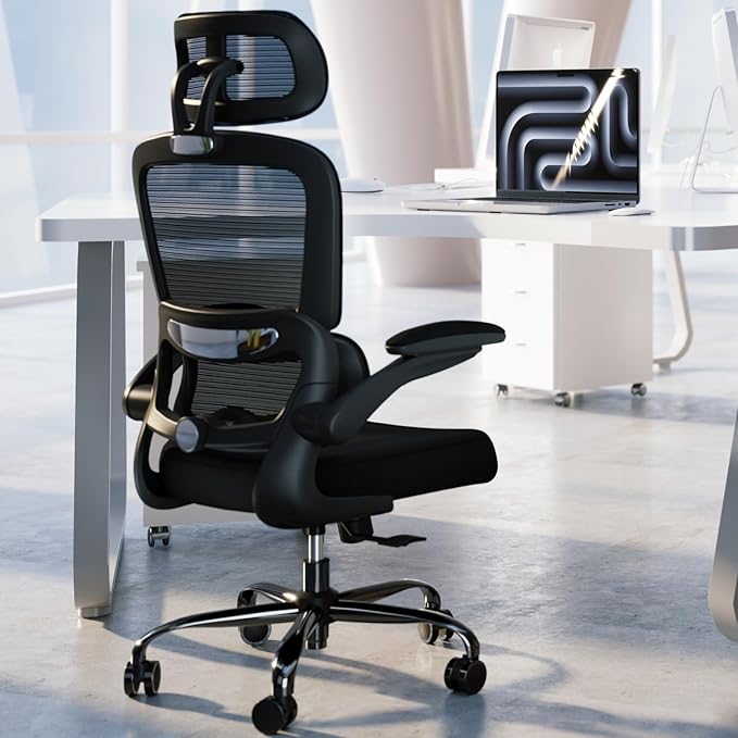 TRALT Office Chair Ergonomic Desk Chair - Gaming Chair with Lumbar Support | 330 LBS Home Office Desk Chairs with Headrest, Reading Chair with Flip-up Armrests, Comfortable Computer Chairs (5, Black)