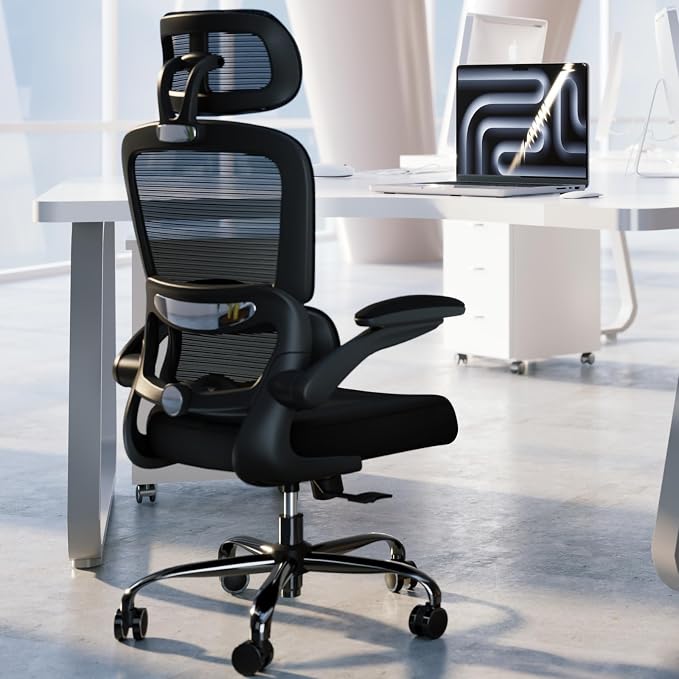 TRALT Office Chair Ergonomic Desk Chair - Gaming Chair with Lumbar Support | 330 LBS Home Office Desk Chairs with Headrest, Reading Chair with Flip-up Armrests, Comfortable Computer Chairs (2, Black)