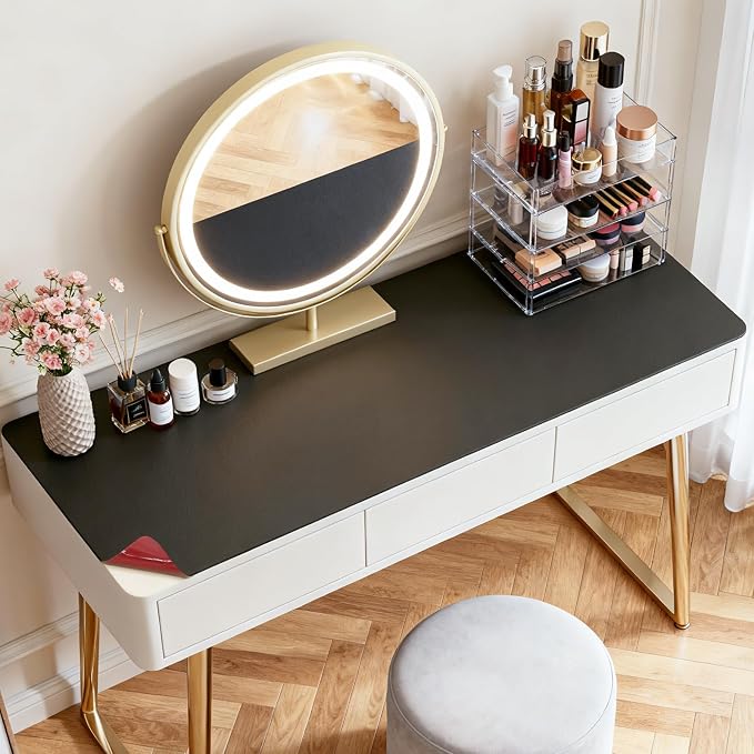 LovePads Makeup Mat for Vanity, 16" x 36" PVC Desk Mat & Dresser Cover Top | Waterproof Desk Protector, Vanity and Desk Accessories; Wipes Clean, Ideal for Writing, Nail Art, Craft Table, Black+Red