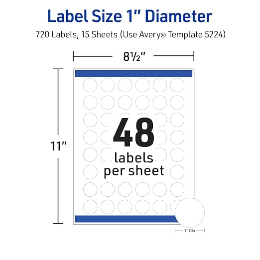 Avery TrueBlock Round Labels, 1" Diameter, Matte White, Sure Feed Technology, Print-to-The-Edge Capability, Laser/Inkjet Compatible, 720 Printable Labels Total (5224)