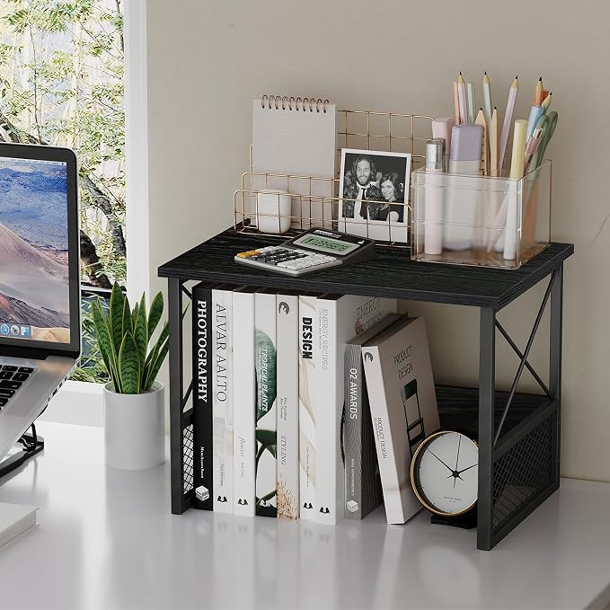 Printer Stand for Desk, Desktop Printer Stand Shelf Organzier for Home Office, for Above and Under Desk, Fax Machine Copier Scanner, Black
