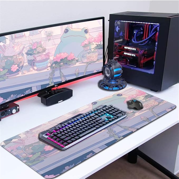 Pink Anime Cute Forg Big Mouse Pad,XXL 15.7x35.4 inch Large Gaming Mouse Pad,Non-Slip Base Desk Mat,Extended Game Mousepad Keyboard Pad Long Desk Pad Home&Office