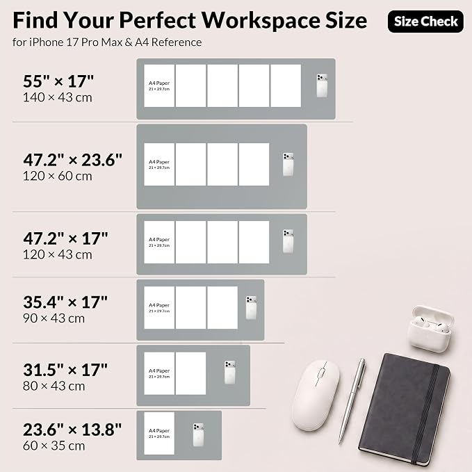 AFIING Cork Desk Mat, 35.4" x 17", Light Grey,Desk pad Protector | Dual-Sided Cork & PU Leather, Large Mouse Pad, Non-Slip & Waterproof