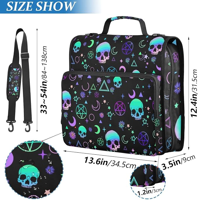 Magic Skull Binder Bag 3 Ring Zipper with Handle Shoulder Strap | for School Work Office Organizer Storage Case