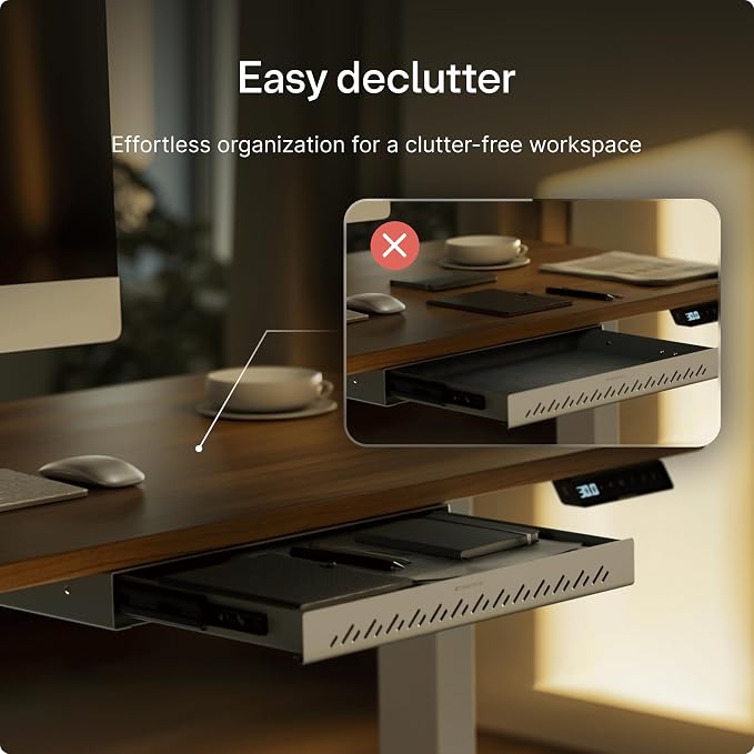 Desktronic Under Desk Drawer — Hidden Under-Desk Storage Organizer, Easy Install, Large Capacity Metal Sliding Drawer for Home Office, Standing Desk & Workstation (Grey)