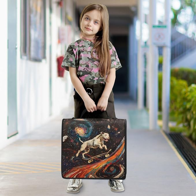 3 Ring Zipper Binder with Shoulder Strap Pit Bull Dog Stars Comets Nebula 2 Inch Zippered Binder Bag 500 Sheet Capacity Multi Pockets for School Supplies