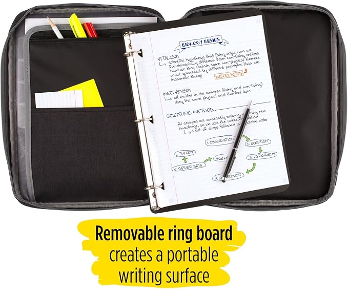 Five Star Zipper Binder, 1 Inch 3-Ring Binder with Round Rings, Carry-All with Pockets and 4-Tab Dividers, 375 Sheet Capacity, Black/Gray (29092IT8) (Pack of 8)