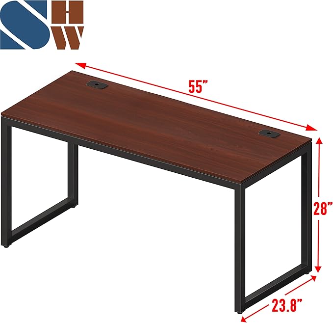 SHW 55-Inch Commercial-Grade Office Computer Desk, Cherry | 10-Year Limited Warranty