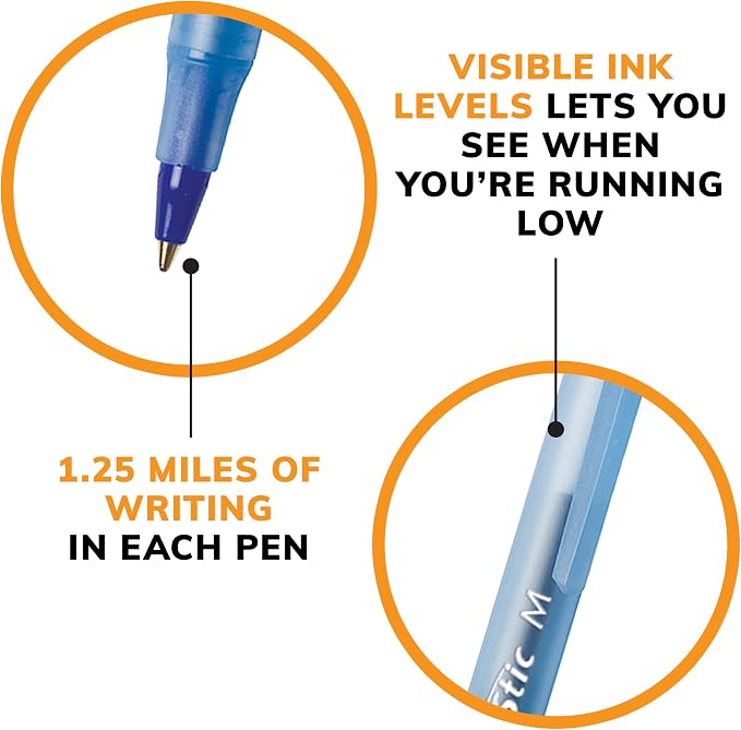 BIC Round Stic Xtra Life Blue Ballpoint Pens, 10-Count Pack, 1.0mm