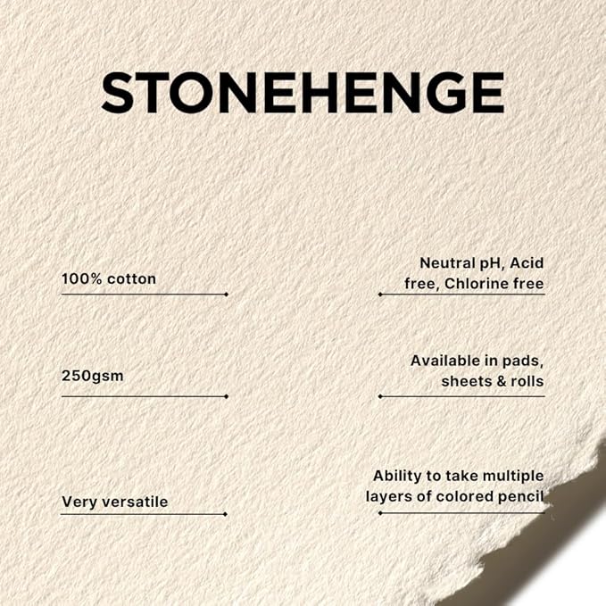 Stonehenge 100% Cotton Medium Weight Pad, Warm White, 11 x 14 inches, 250gsm, 15 Sheets for Dry Media