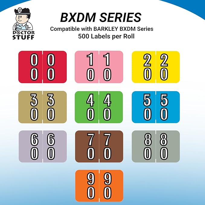 Doctor Stuff - File Folder Labels, Terminal Digit Filing, Consecutive Double Digit Numbers 10-19, Barkley FDDBM Match - BXDM Series Chart Stickers, Pink, 1" x 1-1/2", 500/Roll