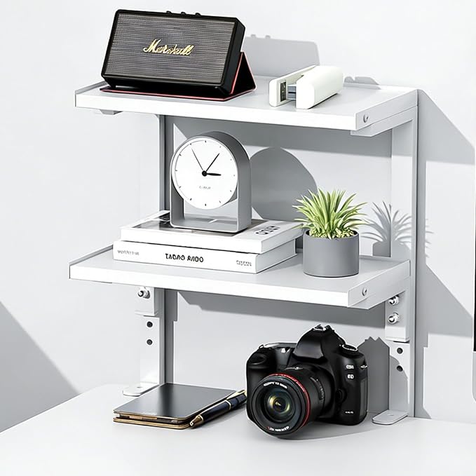 2-Tier Desk Shelf | Desk Organization Expandable Clamp on Desk Shelf Desktop Accessories for Offices and Game Rooms (White)