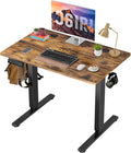 40 x 24 in Electric Standing Desk - Memory Height Adjustable | Ergonomic Sit-to-Stand Rising Computer Table Gaming Workstations with 2 Hooks and Wire Hole for Home Office, Brown