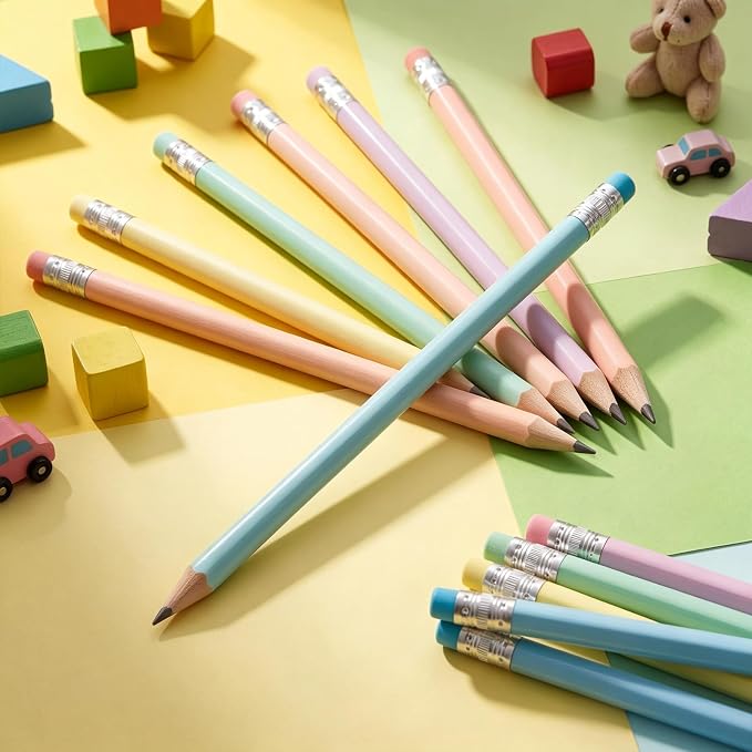 Outus 24 Pieces Round Pencils Cute HB Graphite Wood Pencils Bulk with Eraser for School Writing Drawing Sketching Wedding Office Supplies(Pastel)