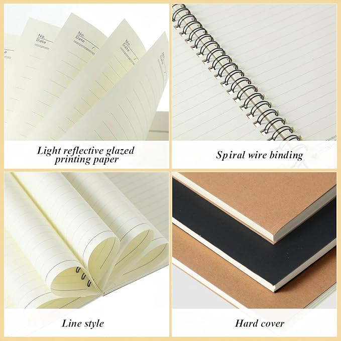 Leelosp 12 Pack Small Spiral Notebook A5 Lined College Ruled Spiral Journal Notebook 5.5 x 8.3 Inch Kraft Cover, 120 Pages for Work Students Office Business(Brown, Black)
