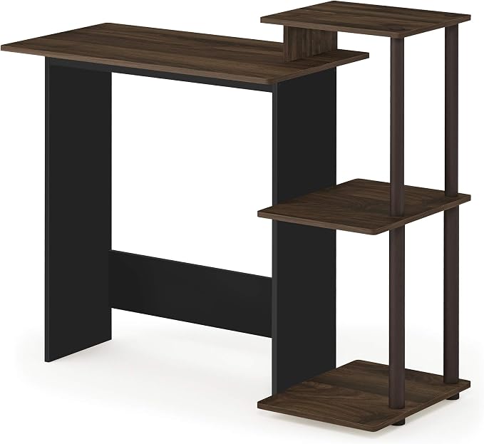 Furinno EFFICIENT Desk, 28.6" Wide Gaming Desk with 3 Open Side Shelves, Laptop Notebook Computer Desk, Office Desk for Home Office, Study Room, Dorm, Bedroom, Columbia Walnut