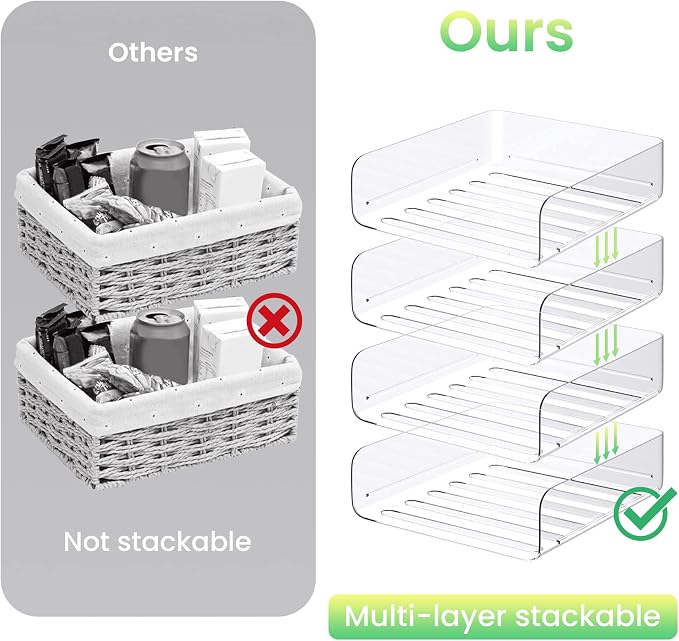 Tomorotec 4 Pack Clear Stackable Letter Tray, A4 Desk File Organizer Set | Durable PET Anti-Skid Base For Home, School Or Office Document Paper Storage. Side Load Access Design, Portrait