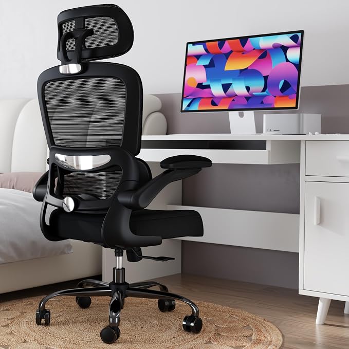 TRALT Office Chair Ergonomic Desk Chair - Gaming Chair with Lumbar Support | 330 LBS Home Office Desk Chairs with Headrest, Reading Chair with Flip-up Armrests, Comfortable Computer Chairs (1, Black)