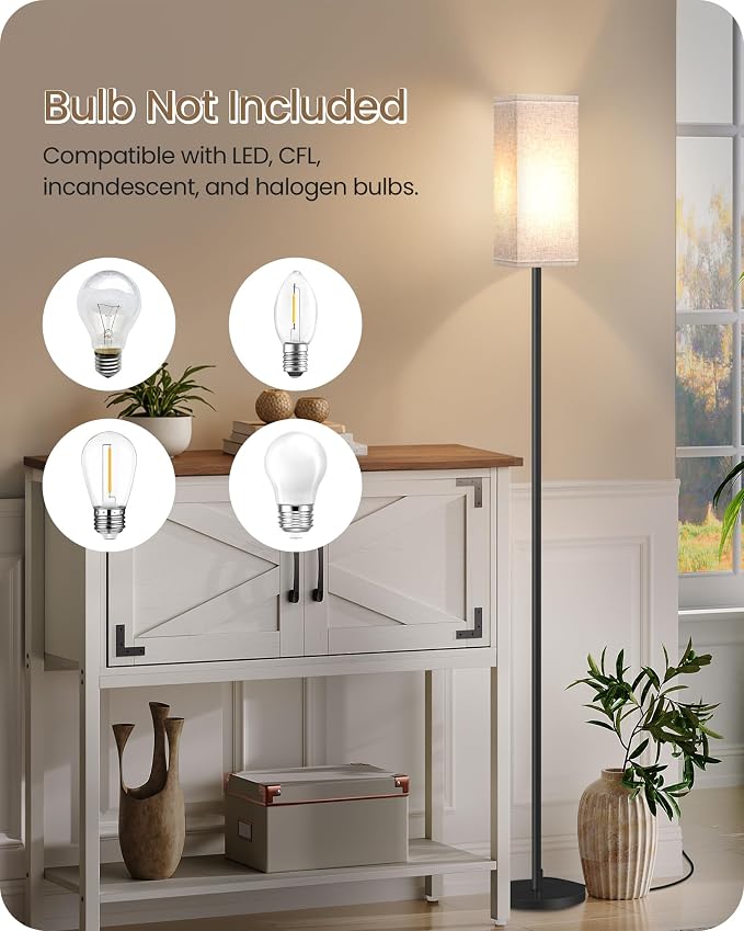 Set of 2 Floor Lamps for Living Room, Modern Tall Standing Lamps with Foot Switches, Bulb Not Included, 64.6'', for Living Room, Bedroom, Kids Room, ETL Listed, Beige and Black E07LDP205W1