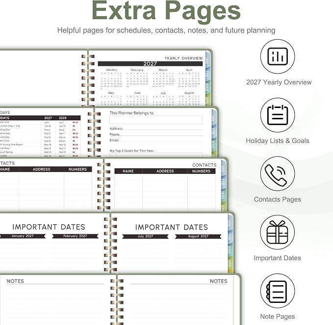 2027 Planner, Weekly and Monthly Calendar Planner Book, JAN 2027 - DEC 2027