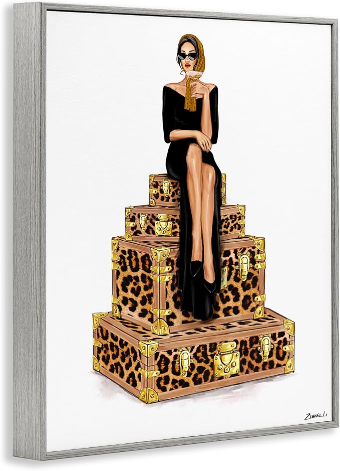Stylish Gal Suitcases Travel Glam, 11 x 14 Inch Framed Giclée Print | Stupell Industries · By Ziwei Li · Ready to hang · Great for dorms and bedrooms · Made in USA
