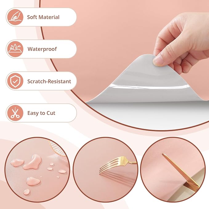 LovePads Makeup Mat for Vanity, 16" x 36" PVC Desk Mat & Dresser Cover Top | Waterproof Desk Protector, Vanity and Desk Accessories; Wipes Clean, Ideal for Writing, Nail Art, Craft Table, Pink+Silver