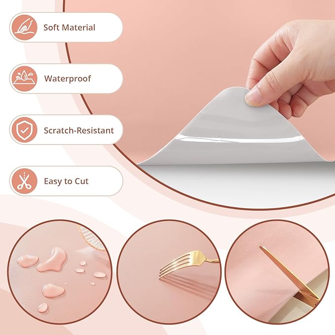 LovePads Makeup Mat for Vanity, 14" x 24" PVC Desk Mat & Dresser Cover Top | Waterproof Desk Protector, Vanity and Desk Accessories; Wipes Clean, Ideal for Writing, Nail Art, Craft Table, Pink+Silver