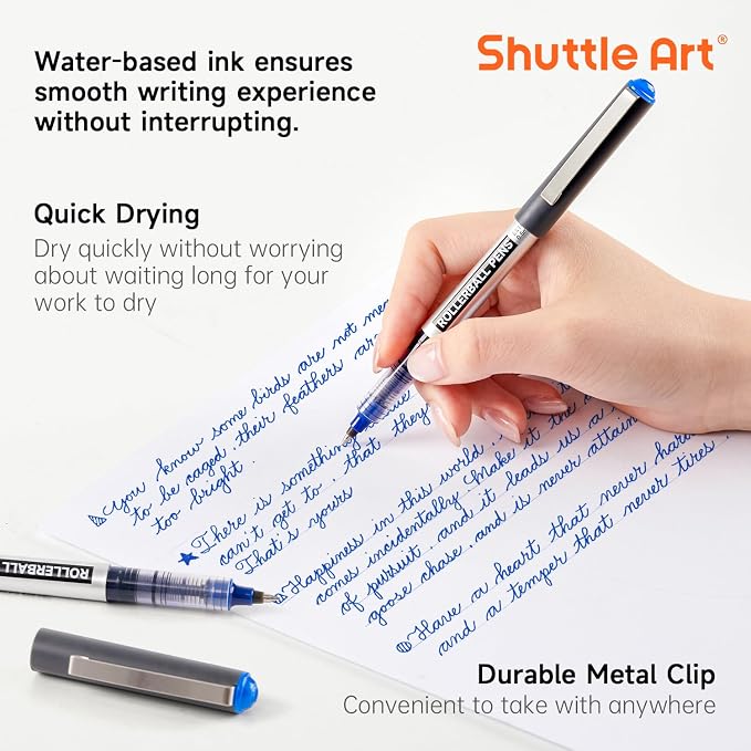 Shuttle Art Rollerball Pens, 10 Pack Blue Liquid Ink Pens, 0.5mm Extra Fine Point, Quick Drying for Writing Journaling Taking Notes School Office