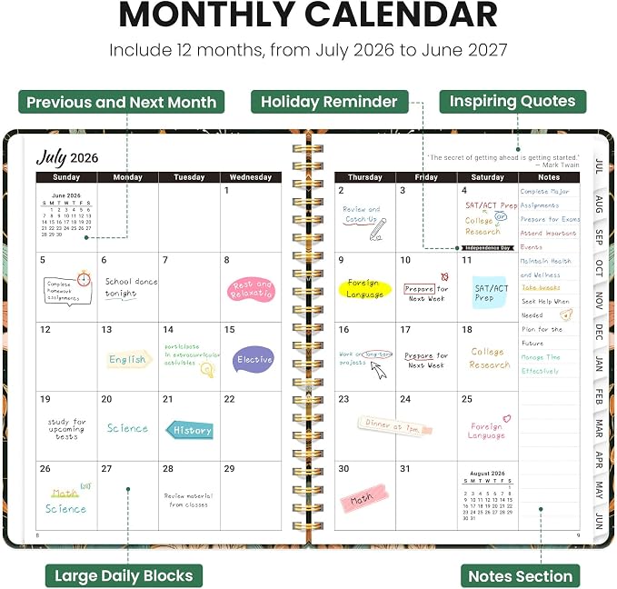 ZOTIA Academic Planner 2026-2027, Monthly & Weekly Jul 2026-Jun 2027 | Golden Lilies, 6.3" x 8.5" Calendar Planner for Women, Hardcover Pretty Organizer for Women, School Office Home Supplies