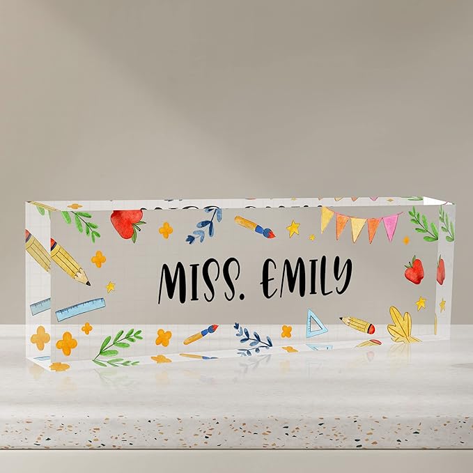 Teacher Office Desk Name Plate Personalized, Custom Name Plates for Desks, Teachers Office Desk Decor, Clear Acrylic Glass Block, Personalized Office Gifts for Teachers Laywers, Appreciation Gifts