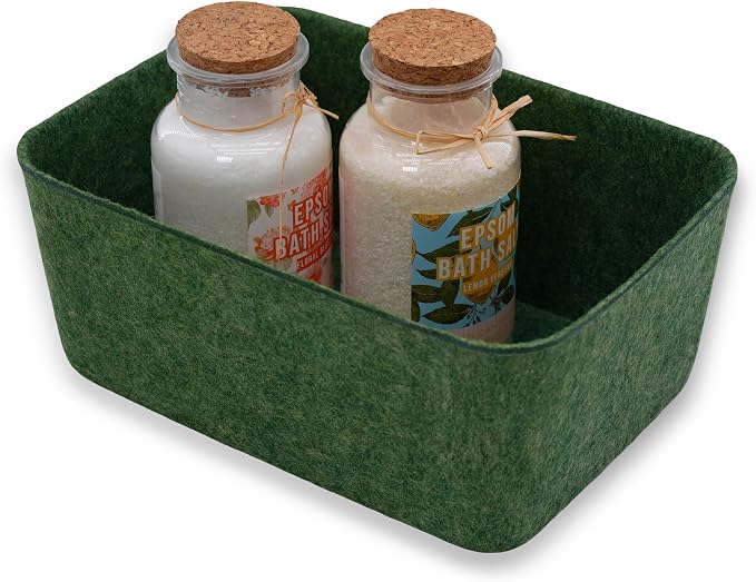Felt deep Storage Bins lidded Drawer Organizer Caddy Forest Green | Sustainable material soft yet sturdy,multi-purpose storage, sleek minimalist lifestyle