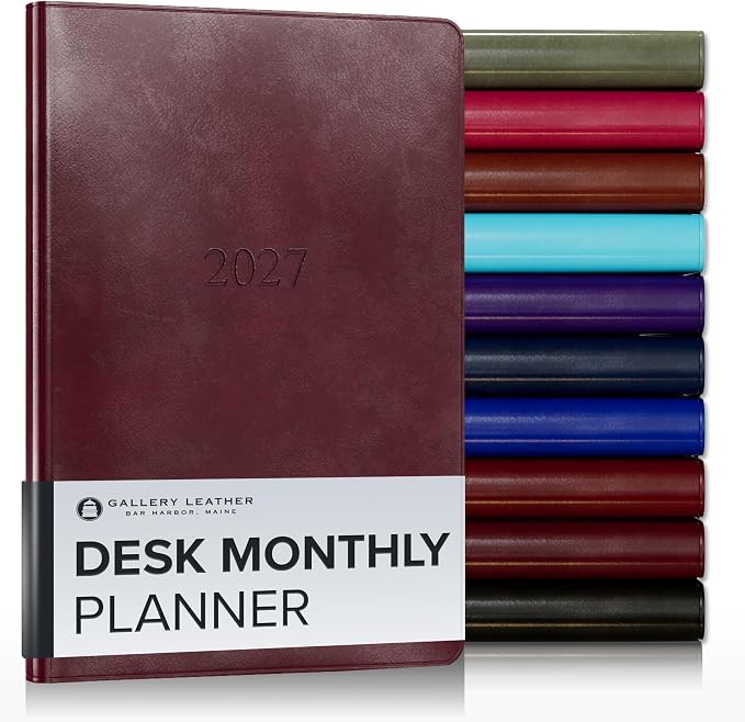 Gallery Leather Desk Monthly Planner 2026-2027 Acadia Burgundy