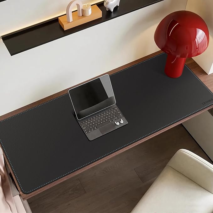 CENNBIE Leather Desk Mat Large, 43.6" x 23.6" Extended Mouse Pad (Black) | Premium Stitched Edges Resist Wear. Waterproof, Non-Slip & Easy To Clean. Protects Desk From Scratches. For Office & Home.