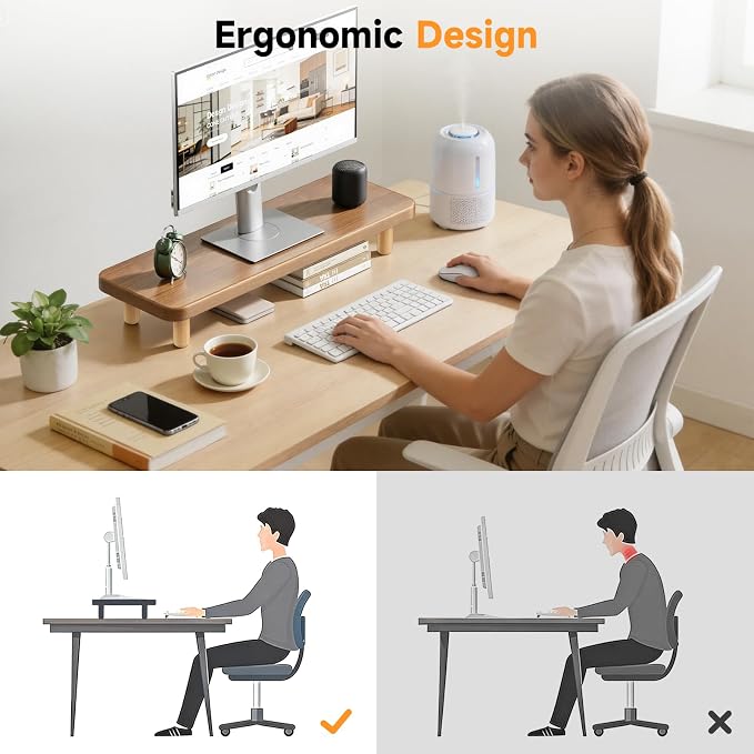 Monitor Stand Riser, 24 Inch Wood Desk Organizer with Monitor Stand & Storage Computer Monitor and Laptop Riser Multifunctional Laptop Stand Desk Organizer for Office Home Screen/Laptop/PC (Walnut)