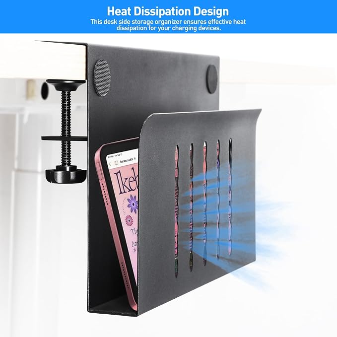 MAXECHO Desk Side Storage, Under Desk Laptop Mount, Table Side Hanging File Organizer, No Drill Clamp On Cable Management Tray, Laptop Holder with Magnetic Pen Holder for Office and Home, Load 22 Lbs