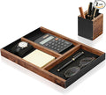 Desk Tray with Pen Holder Set | Desk Drawer Organizer for Home Office Decor | Farmhouse Wood & Metal Organizer Tray for Keys, Pen, Watch | Premium Gifts