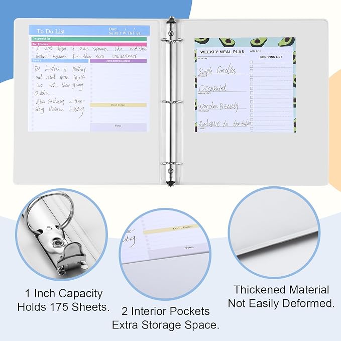 6 Pack 3 Ring Binder, 1 Inch Binder, Round Ring Binders | 2 Interior Pockets & Clear View Overlay, Customizable Cover, Large Capacity, for Office Supplies, School, Home - White