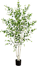 Nearly Natural 7 ft Artificial Birch Tree with Real Touch Leaves | Nature-Inspired Design, Light-Hued Bark, Nursery Planter Included, Realistic Home and Office Decor