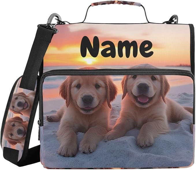 Custom Golden Retriever Puppy Dogs 3 Ring Binder Bag 1.5 inch Personalized Name Binder Organizer 500 Sheet Documents Storage for School Office