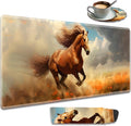 Extended Gaming Mouse Pad 31.5" x 11.8", with Edge Stitching, Non-Slip Rubber Base Keyboard Pad, Suitable for Work, Game, Office, Home and Coasters, Running Horse