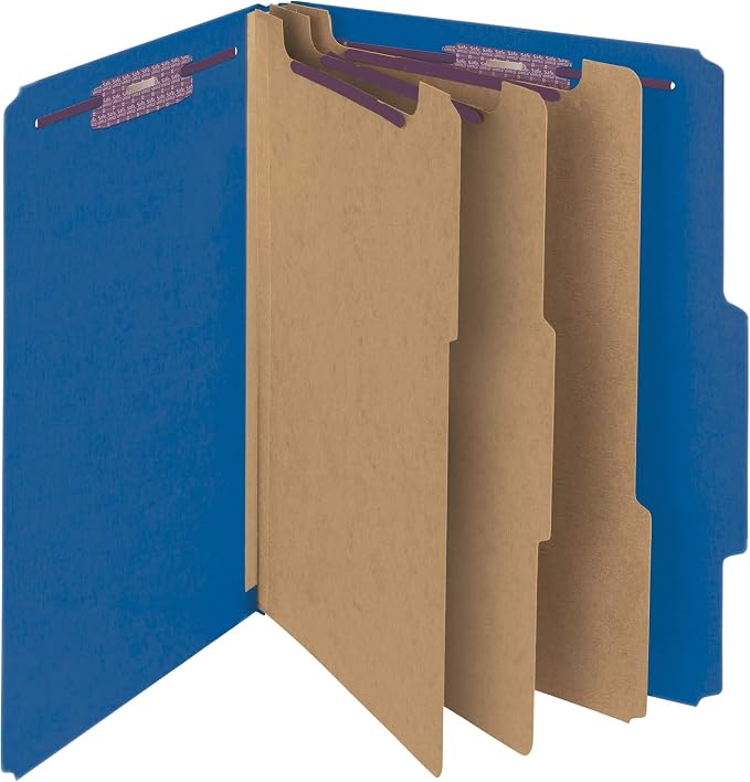 Smead Pressboard Classification File Folder with SafeSHIELD® Fasteners, 3 Dividers, 3" Expansion, Letter Size, Dark Blue, 10 per Box (14096)(Pack of 5)