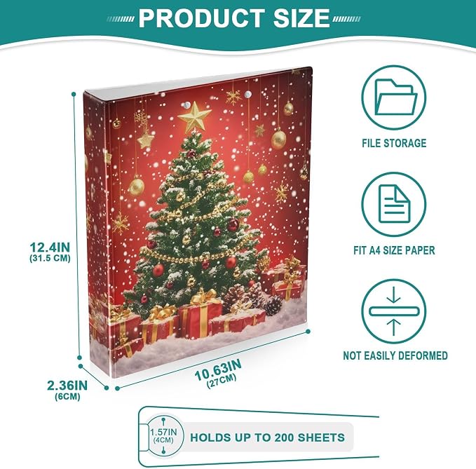 Christmas Tree Gift Box 3 Ring Binder with 2 Interior Pockets 1.5 inch Binders 3 Ring Heavy Duty Fit 8.5" x 11" Letter Size for Office School, 2 Pack