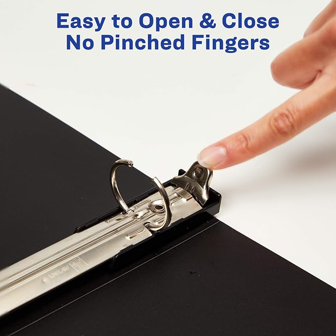 Avery® Hanging Storage 3 Ring Binders, 1" Round Rings, 4 Black Binders | For Everyday School, Home and Office Use, Non-Stick Ink-Resistant Cover, Built-In Hangers for File Systems, Clear Spine Label
