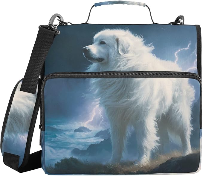 Great Pyrenees Dog 3 Ring Binder Bag 1.5 inch Binder Organizer with Zipper Shoulder Strap 500 Sheet Documents Storage for School Office