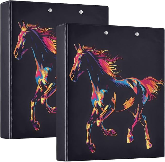 JIPONI 3 Ring Binder Silhouette of A Running Horse 1 Inch Round Binders for Men Women Students, Cute File Organizer for Office School, 2pcs