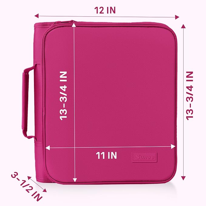 SUNEE Zippered Binder Bag with Handle, 2-Inch 3-Ring O-Ring, 500-Sheet Capacity, Includes Zip Pocket, 5-Tab Expanding File Folder, Multi-Pocket Organizer Binder for Middle School, Berry Pink