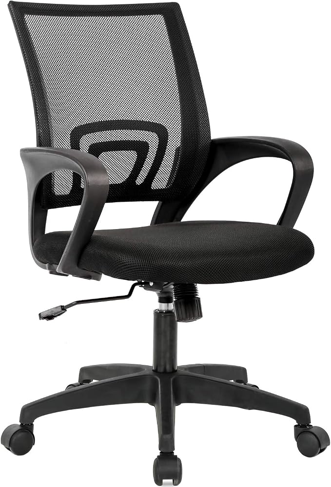BestOffice Ergonomic Office Chair | Mid-Back Swivel Desk Chair | Black | with Lumbar Support, Adjustable Height & Breathable Backrest | Sponge Seat & Rolling Wheels | for Home, Office | Pack of 1