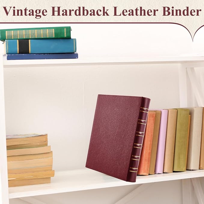 ReliThick 2 Pcs Vintage Hardback Leather 3 Ring Binder, 1 Inch D Rings Holds 200 Sheets, Professional Binder Organizer, Planner, for School and Office Supplies(Red)